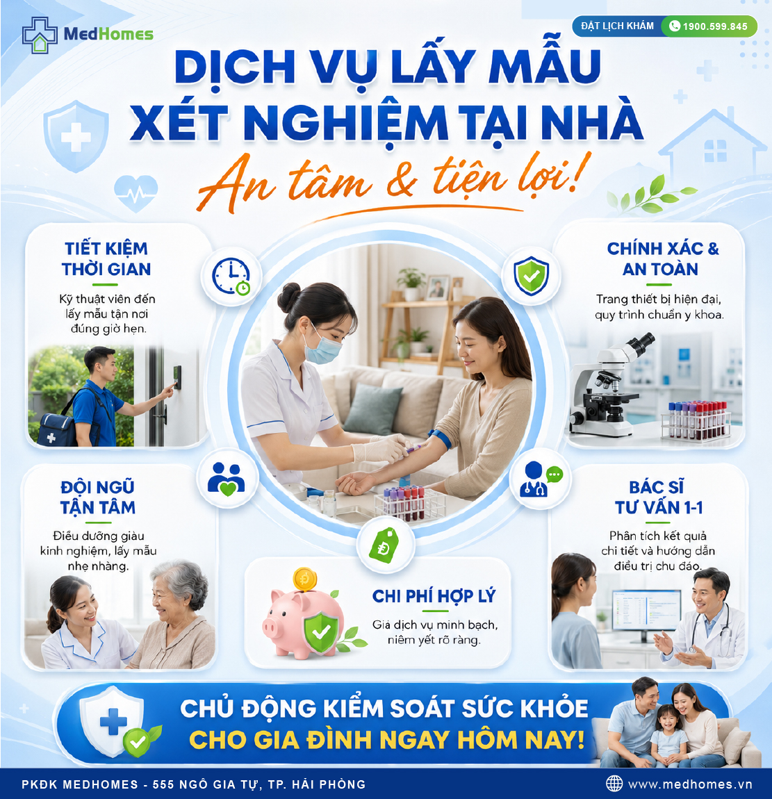 DỊCH VỤ LẤY MẪU XÉT NGHIỆM TẠI NHÀ MEDHOMES: AN TÂM, TIỆN LỢI VÀ CHUẨN Y KHOA